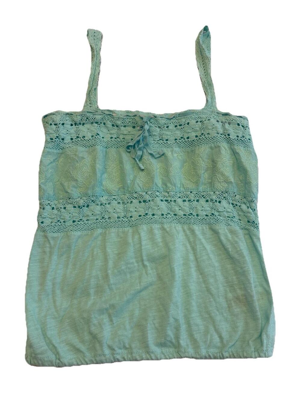 Women’s Aeropostale Light Blue Lace Boho Babydoll Tank Top Size Small